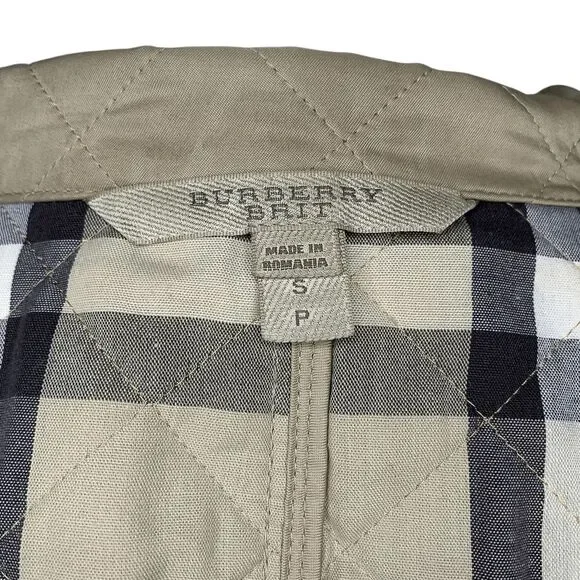 Burberry Brit Women’s Small Beige Quilted Jacket Nova Check Cuffs Classic Coat - Picture 10 of 13